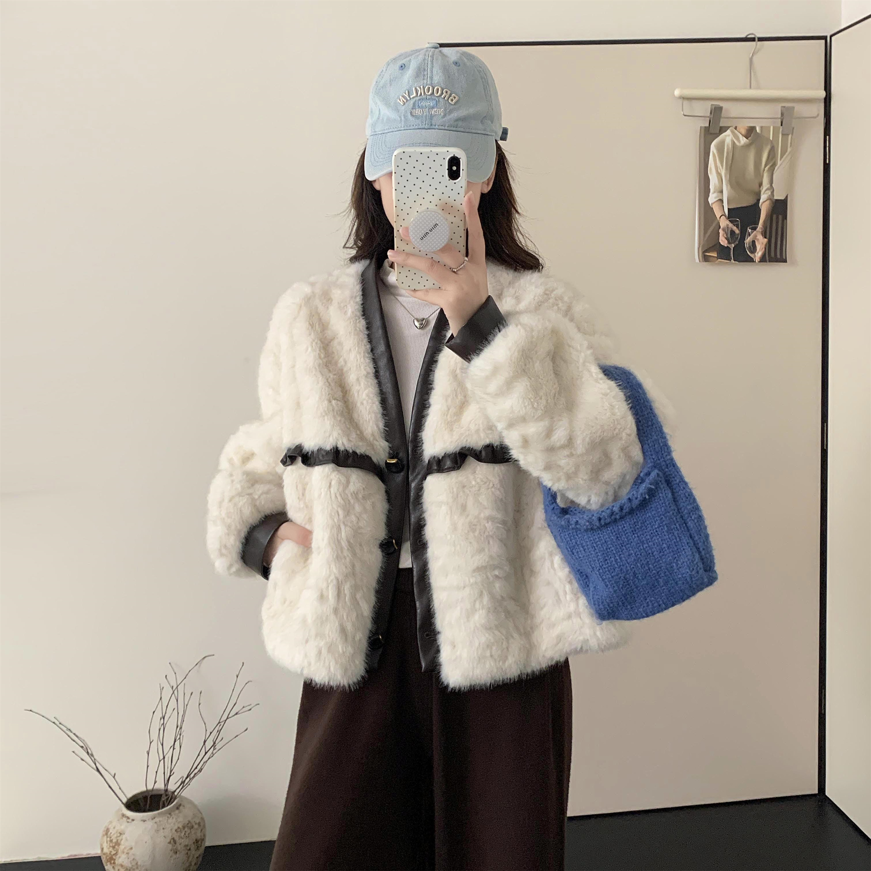 2025秋冬轻奢短款仿貂翻领气质女装小香风百搭设计感上衣短外套女