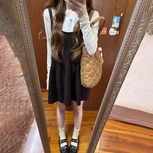 韩版减龄甜美针织吊带背心裙女学生秋冬叠穿长袖打底上衣两件套装