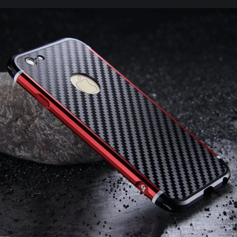 iy Rainbow Aluminum Metal Bumper Carbon Fiber Back Cover Case for Apple iPhone 6S Plus/6 Plus & iPhone 6S/6