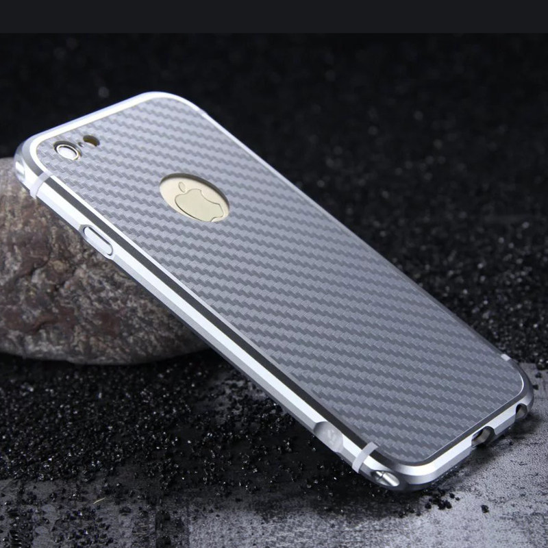 iy Rainbow Aluminum Metal Bumper Carbon Fiber Back Cover Case for Apple iPhone 6S Plus/6 Plus & iPhone 6S/6