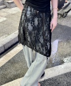 雅依自制新款 蕾丝花边叠穿网纱裙帘氛围感纱裙系带围裙半身裙屁帘