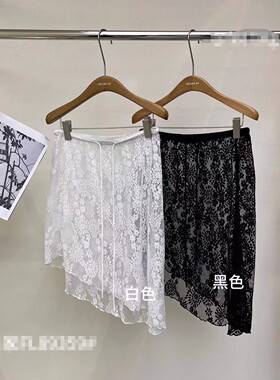 雅依300斤夏大码薄款蕾丝不规则开叉松紧腰遮臀显瘦屁帘半身裙子