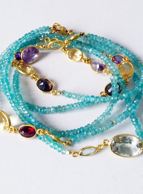 欧美天然蓝色宝石水晶项链