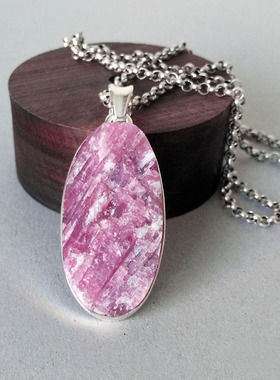 欧美纯银宝石手工粉紫色碧玺吊坠