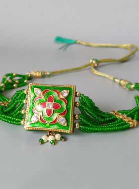 靓丽印度舞蹈绿色琉璃花卉项链