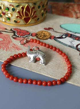 女款红色宝石99纯银手工手链