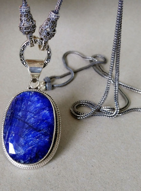 复古风欧美紫色蓝宝石银吊坠包邮