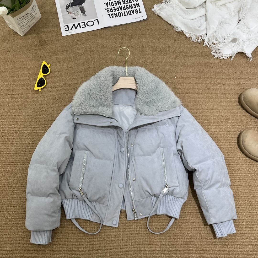 翻领短款棉衣羊羔毛领冬季2026新款加厚洋气棉袄保暖棉服外套女