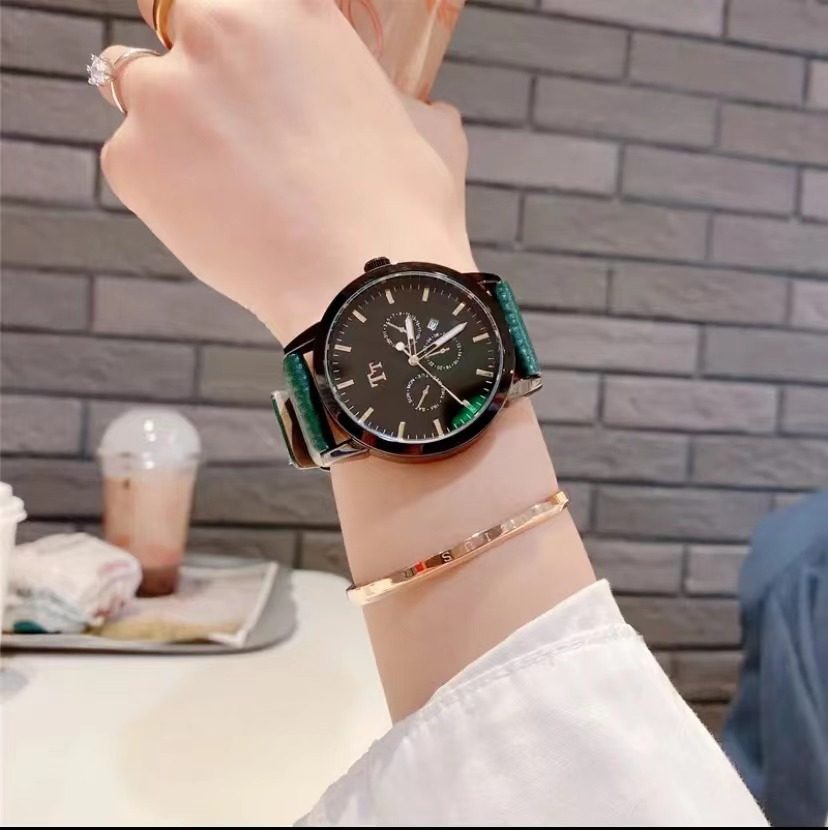 tt新款韩版大表盘6针带日历皮带气质中性时尚潮流品牌手表女ins