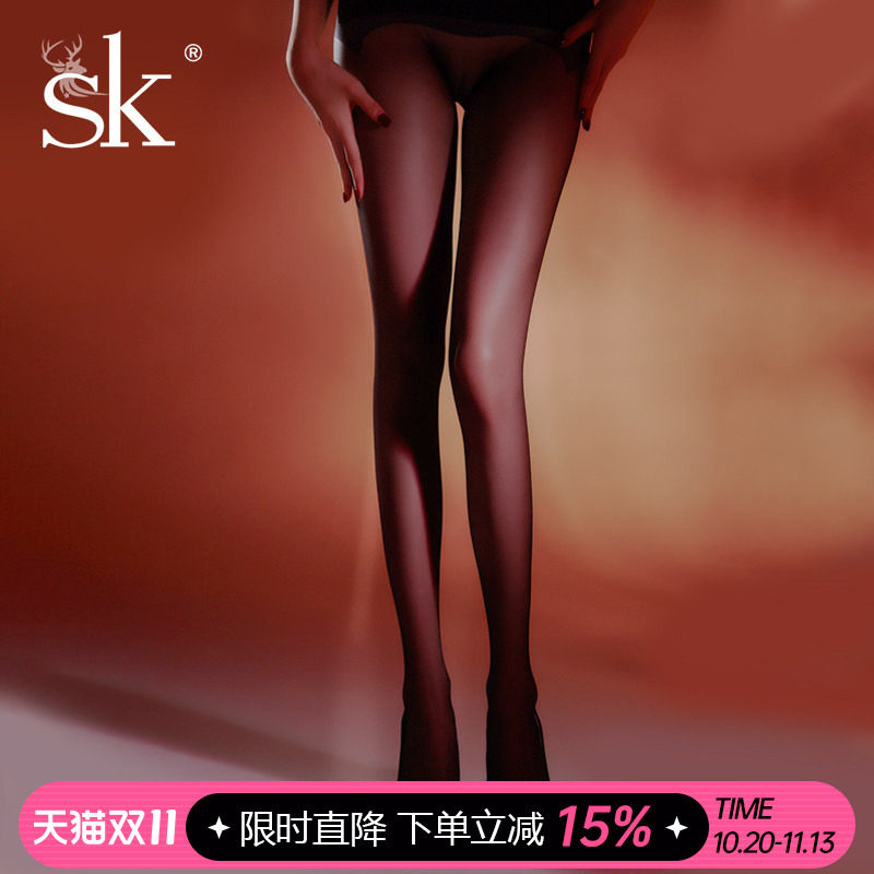 SK「小疯狂」超薄款性感大码夏季高透黑色丝袜女美腿连裤袜