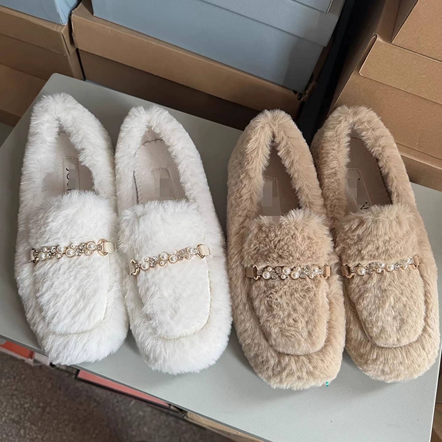 断码清仓集合~毛毛豆豆鞋女一脚蹬乐福鞋珍珠链条装饰百搭平底鞋,女鞋,乐福鞋（豆豆鞋）,淘宝优惠券,粉丝福利购,淘宝优惠卷