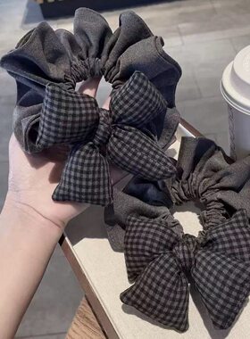 韩系蝴蝶结格纹大肠发圈秋新款