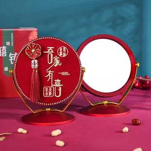 备婚用品大全 结婚陪嫁镜子一对新娘女方嫁妆红色化妆镜梳子套装