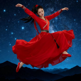 江湖夜雨十年灯舞蹈演出服红色汉服女古装中国风飘逸苍穹唤珊瑚颂