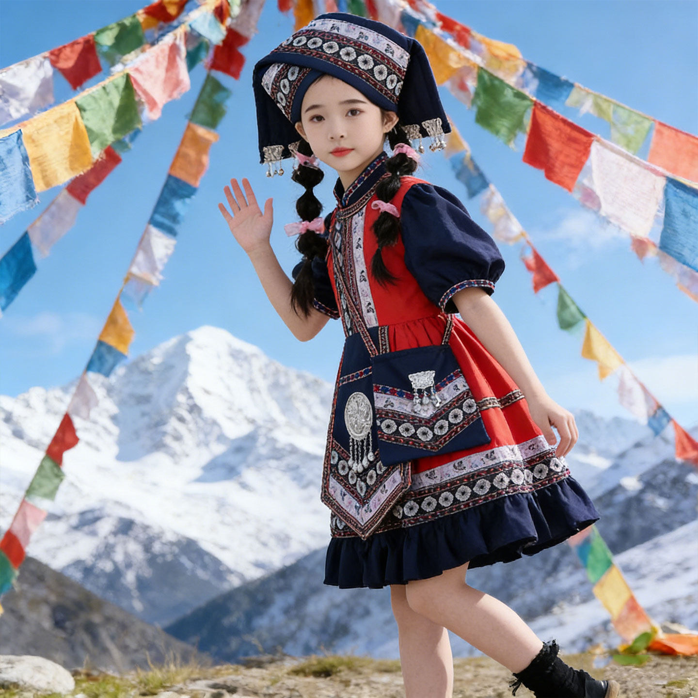吉量刘三姐广西丽江三部曲儿童民族风舞蹈演出服表演服装哈尼宝贝