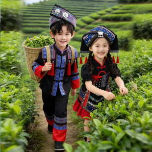 采茶刘三姐又见三月三儿童民族风演出服女童长袖舞蹈服装透气嘹歌