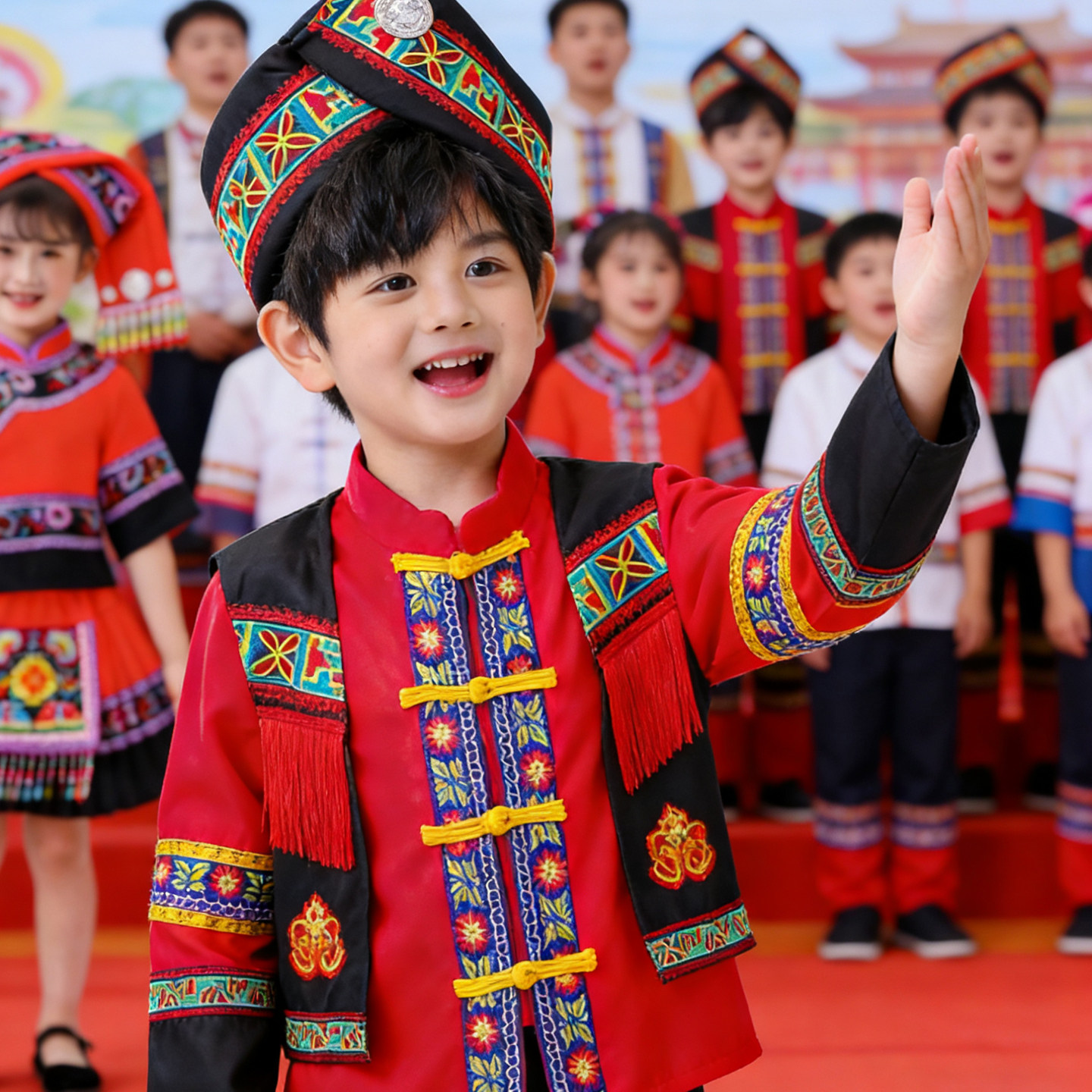 立春吉量刘三姐丽江三部曲儿童民族风舞蹈演出服哈尼宝贝表演服装