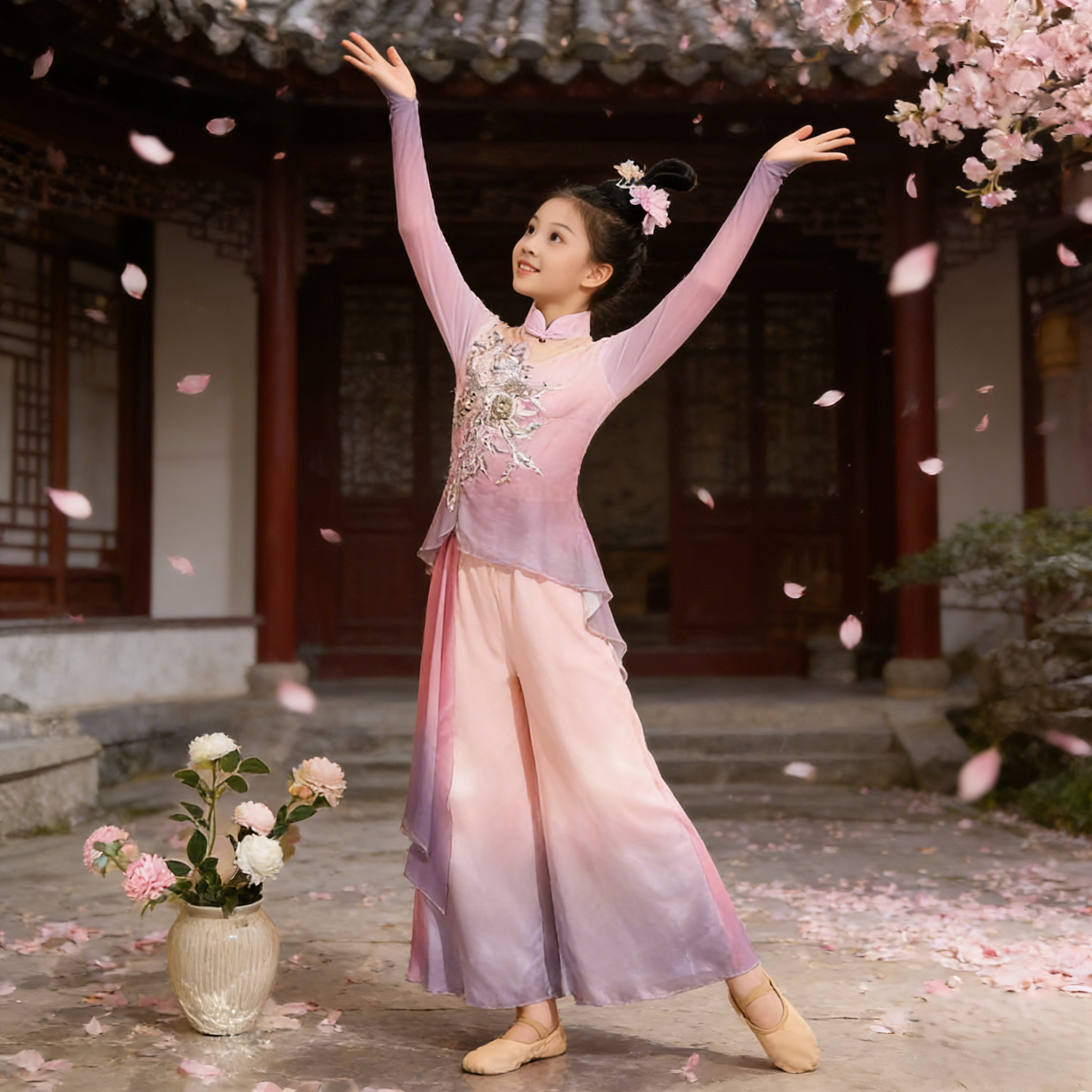 咏春神话立春蝴蝶泉边桃花笑予君书儿童舞蹈演出服装女孩表演蝶飞