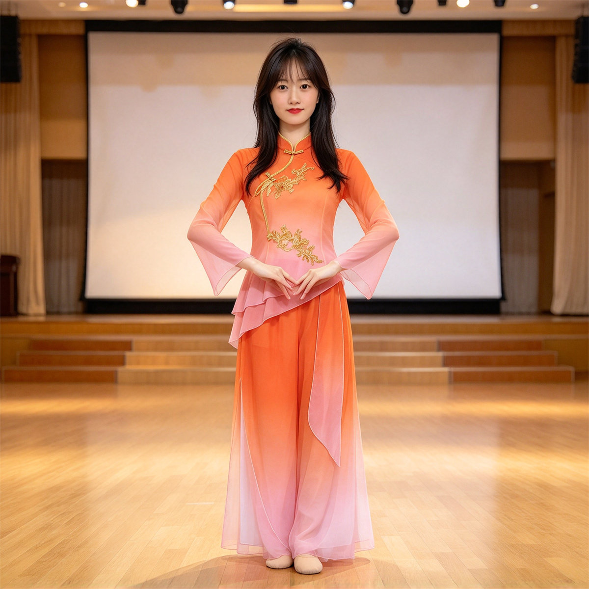 太湖美琵琶曲中国风刺绣渐变舞蹈服女古典秧歌演出服装长袖舞台装