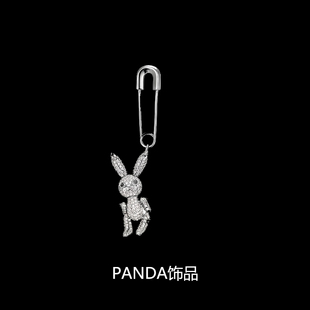 PANDA饰品 满钻兔子 可爱曲别针气质百搭925银针耳钉耳环 耳夹
