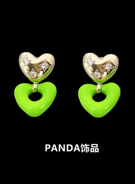 草绿色珐琅爱心耳钉925银针