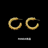 PANDA饰品 欧美复古小众PAOLA设计金色黄铜C形925银针耳钉耳环女