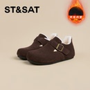 星期六女鞋加绒勃肯鞋2025新款冬季时尚简约一脚蹬棉鞋羊毛穆勒鞋