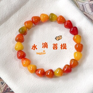 丹霞秋红天然菩提根手串水滴珠文玩菩提子手链佛珠念珠男女学生款