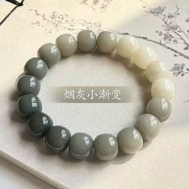一念禅艺精工老型桶珠白玉菩提根单圈手串 原生态阴皮菩提子文玩