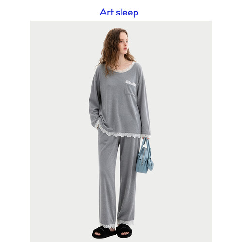 Art sleep「松弛简雅」超柔软睡衣女春秋季长袖莫代尔棉蕾丝慵懒