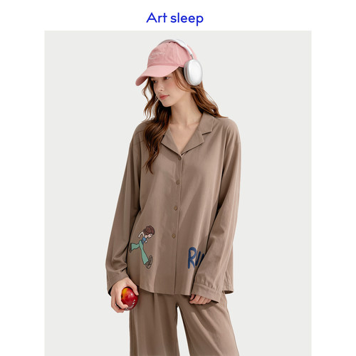 Art sleep「奶茶色系」睡衣女春秋季长袖柔软纯棉童趣卡通可外穿