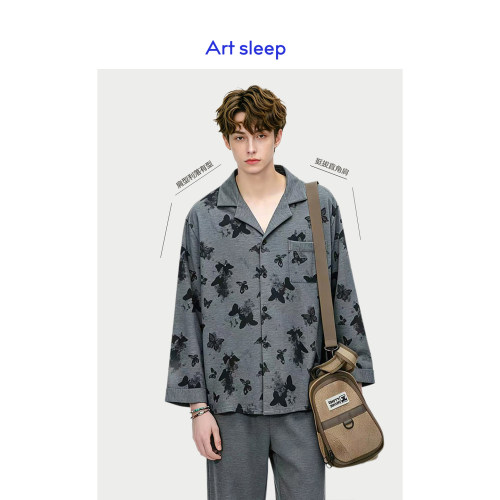 Art sleep「水墨画蝴蝶」睡衣男款秋季长袖柔软棉轻奢时尚可外穿