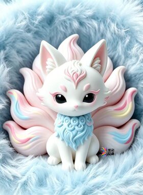DIY九尾妖狐玩具模具彩绘石膏娃娃乳胶立体磨具卡通3D手绘夜市
