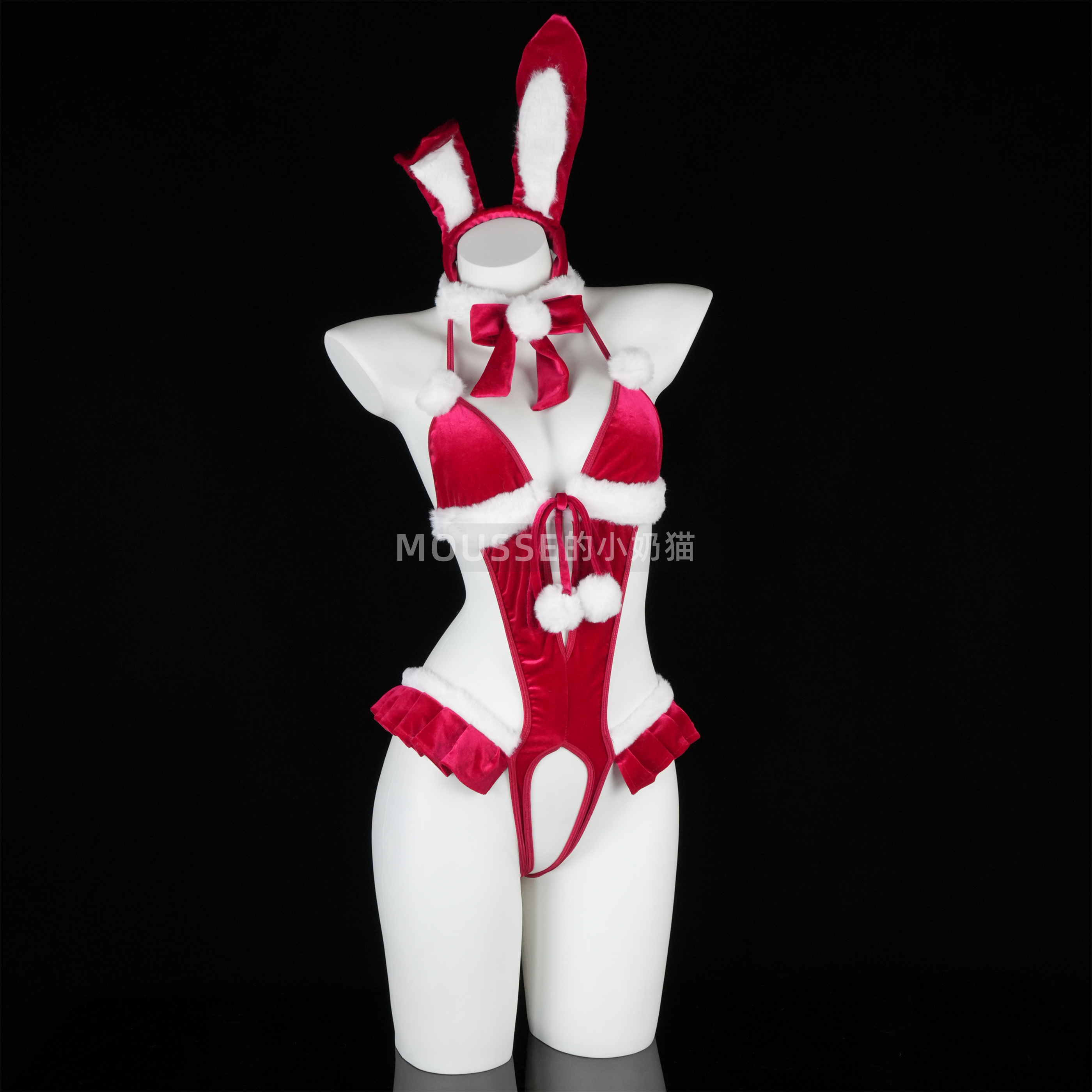 性感纯欲丝绒圣诞节cos镂空开裆兔女郎角色扮演约会制服晴趣qqny