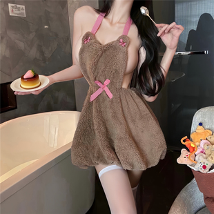 性感纯欲挂脖露背毛绒小熊可爱女仆制服cos角色扮演制服晴趣qqny