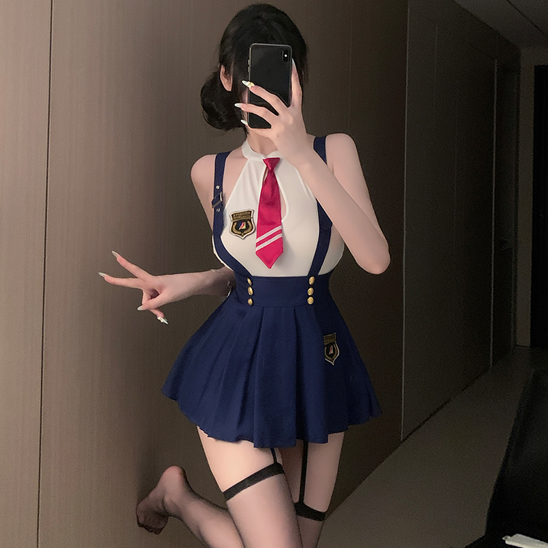 性感纯欲学院背带百褶裙jk校园制服cos角色扮演清纯小胸晴趣qqny