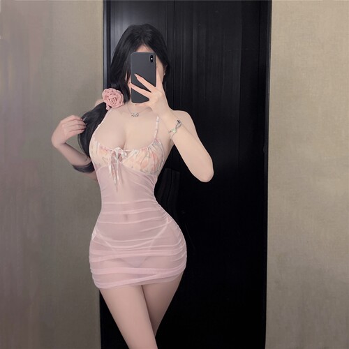 性感纯欲小胸挂脖露背系带网纱包臀裙御姐情侣约会制服晴趣qqny