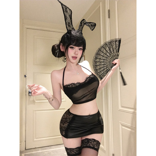 性感纯欲网纱透视吊带包臀兔女郎套装cos角色扮演制服晴趣qqny