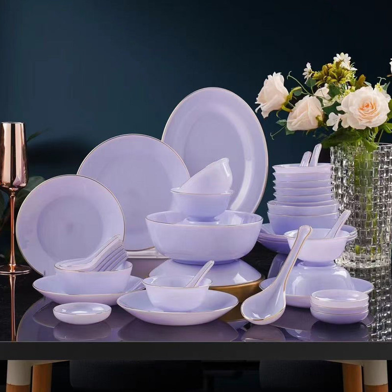 泰国进口碗碟套装家用中式轻奢粉色琉璃粉玉瓷景德镇陶瓷餐具碗盘,餐饮具,餐具瓷器套装,淘宝优惠券,粉丝福利购,淘宝优惠卷