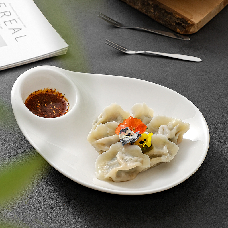 子母饺子盘吃水饺专用盘釉下彩陶