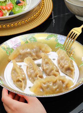 琴瑟和鸣洛威陶瓷饺子盘沥水大号陶瓷水饺专用盘子两用新果盘家用