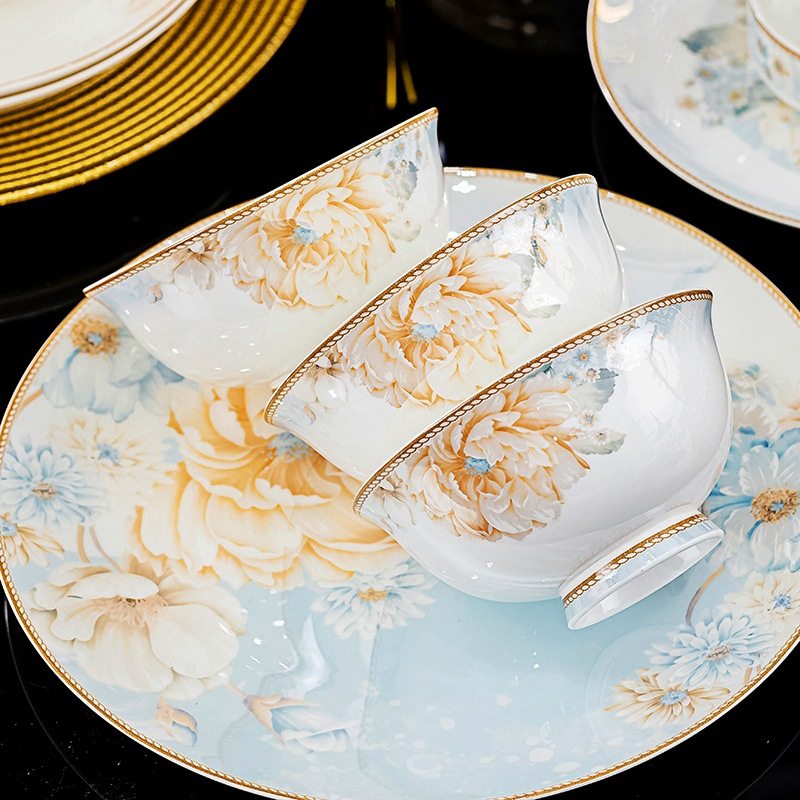 繁华陶瓷餐具碗盘碟DIY组合全套礼品新款景德镇骨瓷饭碗盘子家用,餐饮具,碗,淘宝优惠券,粉丝福利购,淘宝优惠卷