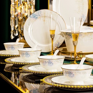 轻奢风骨瓷碗筷套装 童话煲陶瓷餐具碗盘碟子组合活动中式 家用送礼