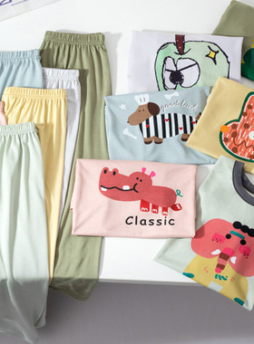 儿童睡衣男童家居服女童短袖长裤中大童男孩莱赛尔空调服套装