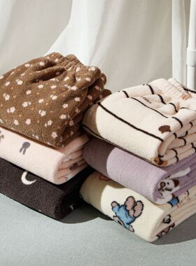 儿童可爱卡通印花雪粒绒睡裤男女童加绒双面保暖家居裤中大童大码