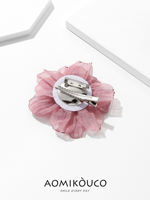 Ethnic-style fabric smoke rose flower brooch, snow gauze handcrafted flower pin accessory, dress and evening gown decoration, brooch thumbnail 8