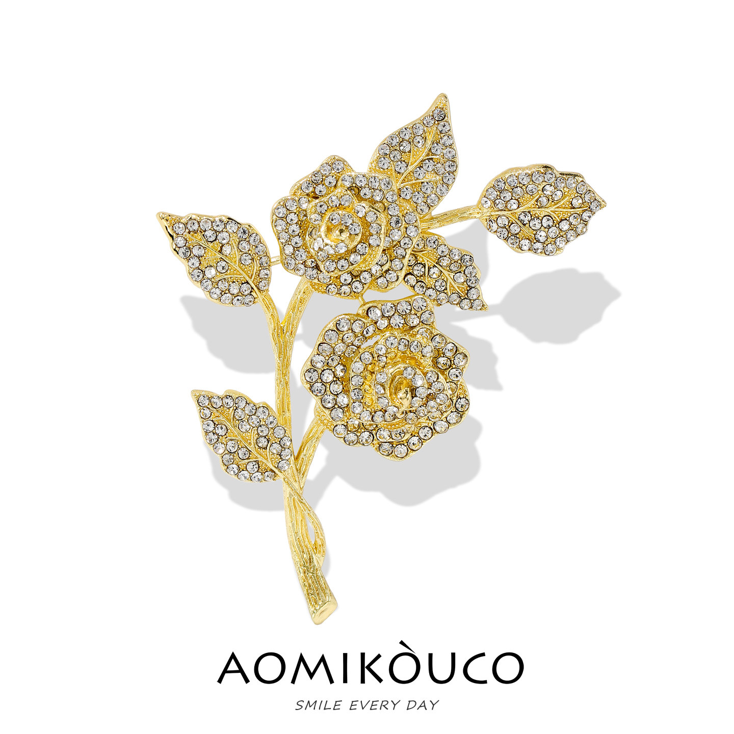 高级感重工微镶钻石玫瑰花胸针高档女优雅轻奢花束别针西装配饰品