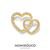 时尚 小众设计感金色爱心麻绳别针配饰品 复古简约心心相印胸针个性