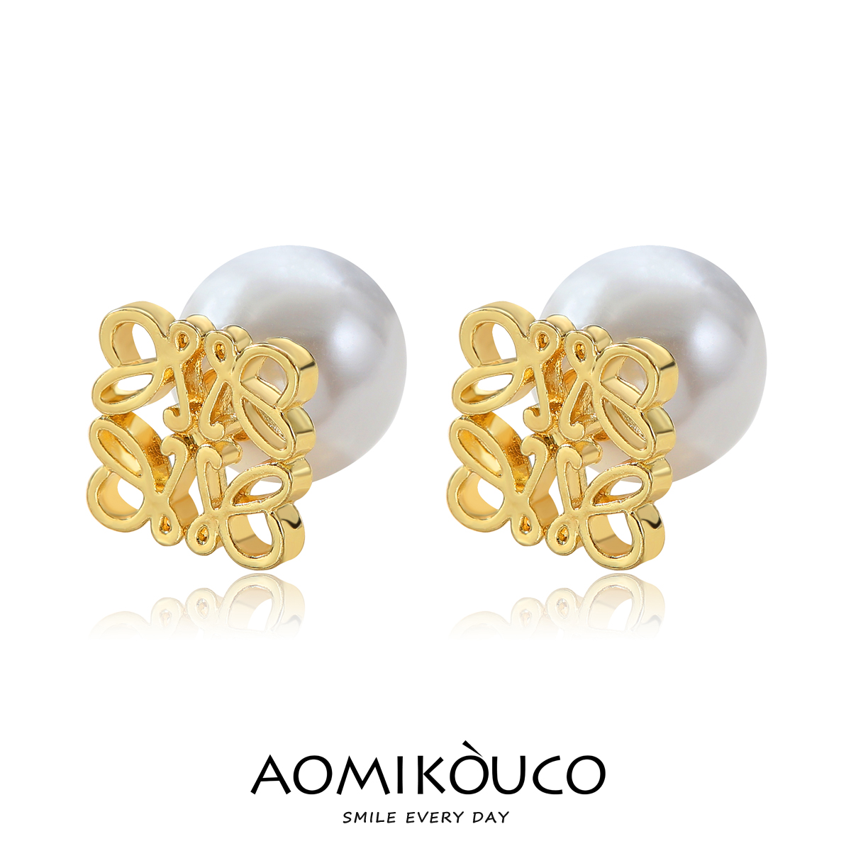 小香风罗家几何质感珍珠耳环耳钉