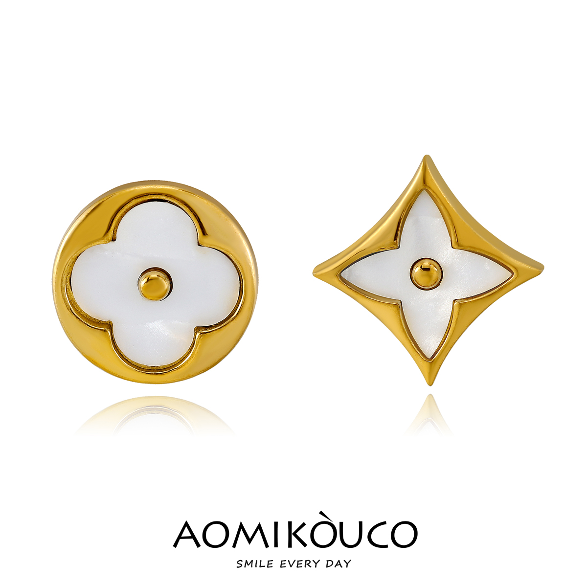 法式小香风四叶草贝壳耳钉耳环女